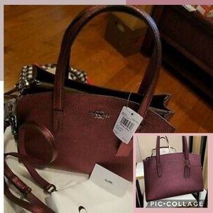 NWT Coach Charlie Carryall 28 Metallic Berry Purse